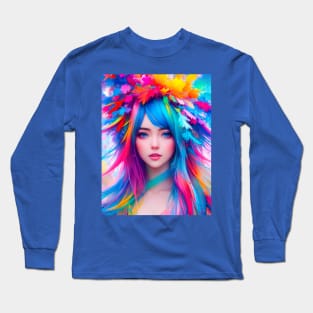 Abstract art of an anime girl, in vibrant pride colors Long Sleeve T-Shirt